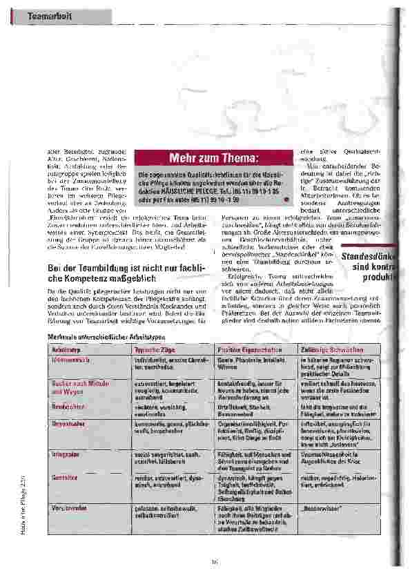 Vorschauseite 3: Mehr als die Summe von Einzelleistungen Teamarbeit - Bildung und Entwicklung von Arbeitsgruppen in der Pflege
