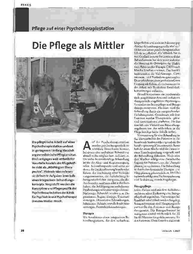 Vorschauseite 1: Pflege auf einer Psychotherapiestation - Die Pflege als Mittler