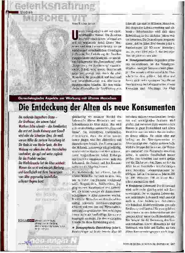 Vorschauseite 1: Gerontologische Aspekte zur Werbung mit älteren Menschen Die Entdeckung der Alten als neue Konsumenten