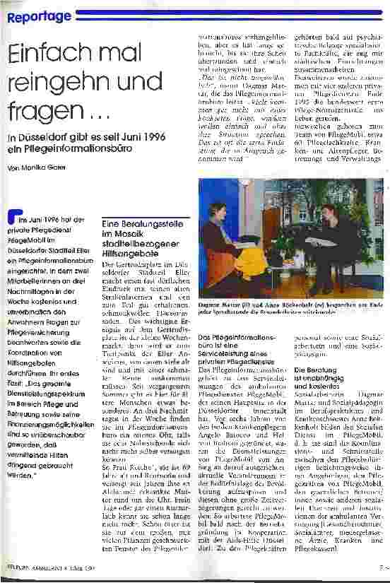 Vorschauseite 1: Einfach mal reingehn und fragen... In Düsseldorf gibt es seit Juni 1996 ein Pflegeinformationsbüro