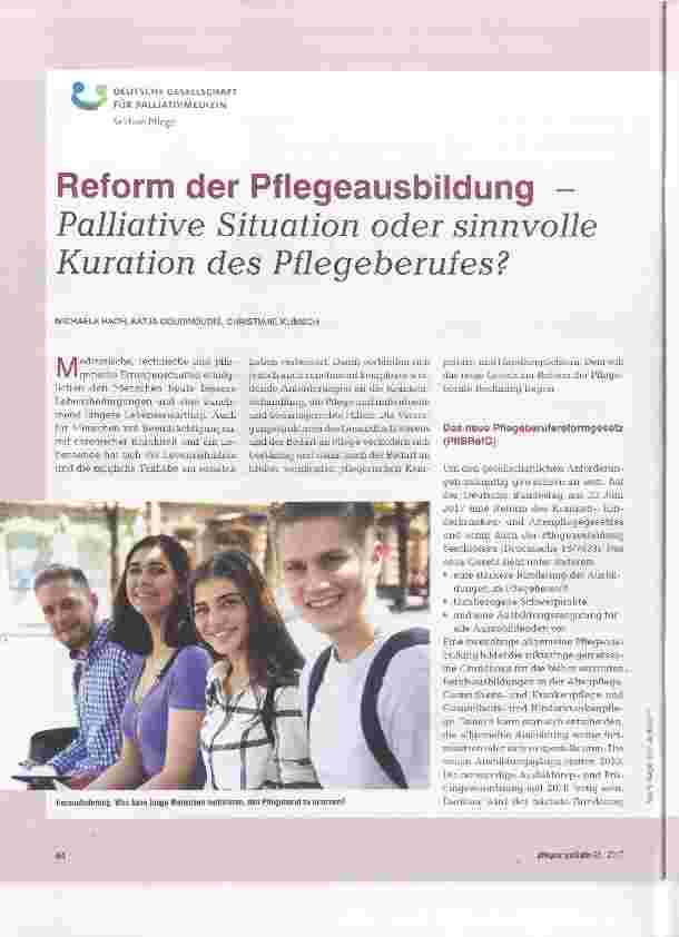 Vorschauseite 1: Reform der Pflegeausbildung Palliative Situation oder sinnvolle Kuration des Pflegeberuies?