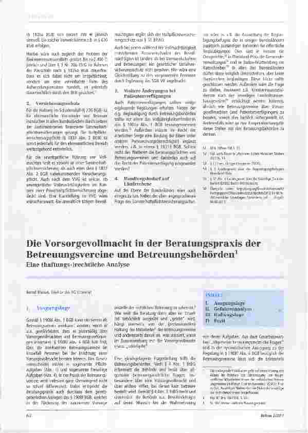 Vorschauseite 1: Die Vorsorgevollmacht in der Beratungspraxis der Betreuungsvereine und Betreuungsbehörden