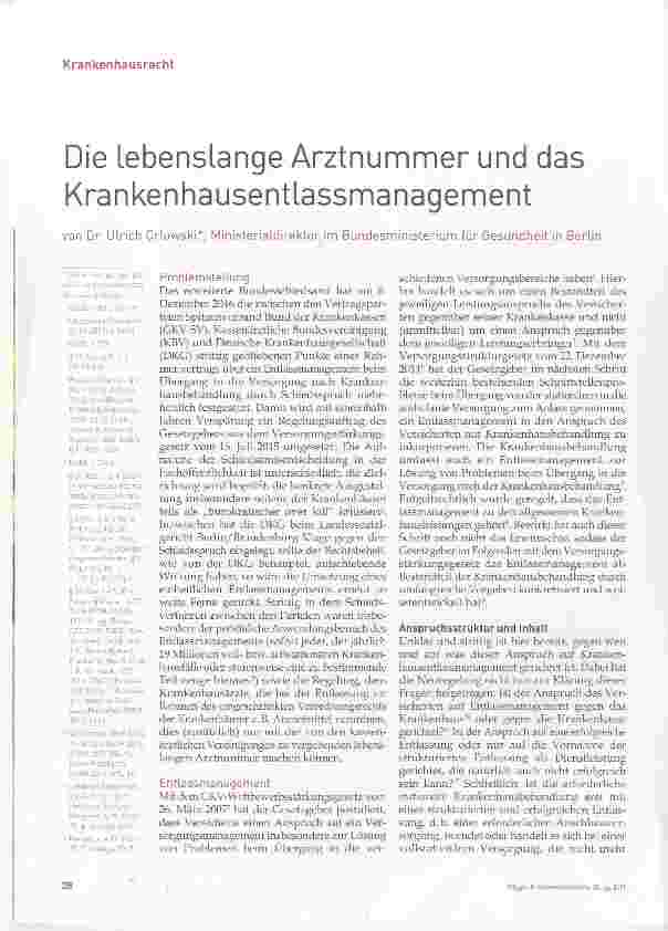 Vorschauseite 1: Die lebenslange Arztnummer und das Krankenhausentlassmanagement