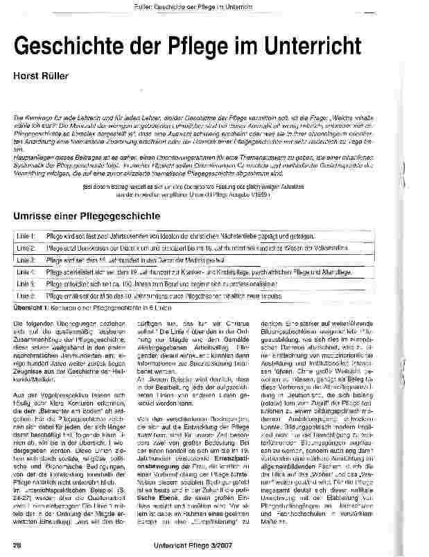 Vorschauseite 1: Geschichte der Pflege im Unterricht