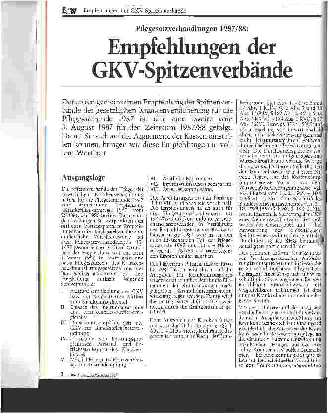 Vorschauseite 1: Pflegesatzverhandlungen 1987/88: Empfehlungen der GKV-Spitzenverbände
