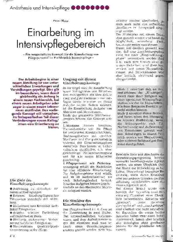 Vorschauseite 1: Einarbeitung im Intensivpflegebereich Ein neugestaltetes Konzept für die Einarbeitung vom Pflegepersonal im Fachbereich Intensivpflege