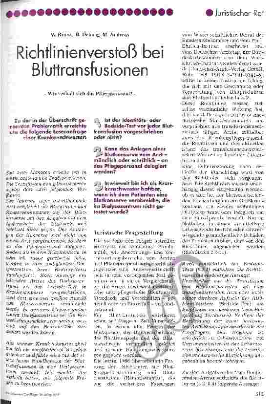 Vorschauseite 1: Richtlinienverstoß bei Bluttransfusionen Wie verhält sich das Pflegepersonal?