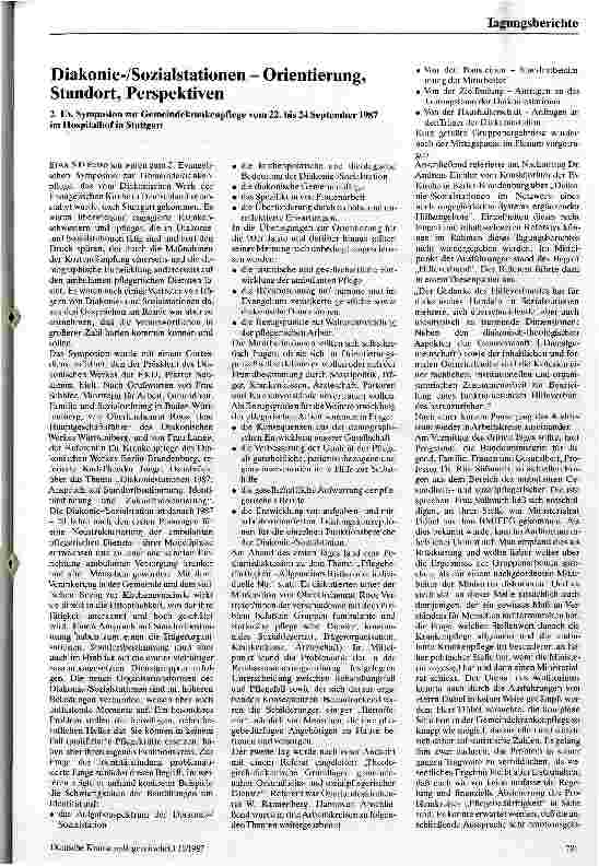Vorschauseite 1: Diakonie-/Sozialstationen - Orientierung, Standort, Perspektiven