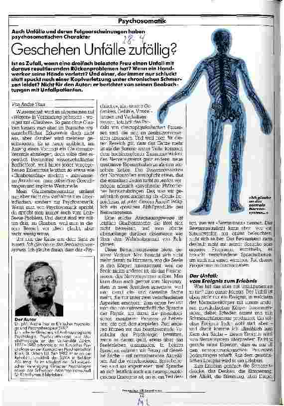 Vorschauseite 1: Geschehen Unfälle zufällig? Auch Unfälle und deren Folgeerscheinungen haben psychosomatischen Charakter