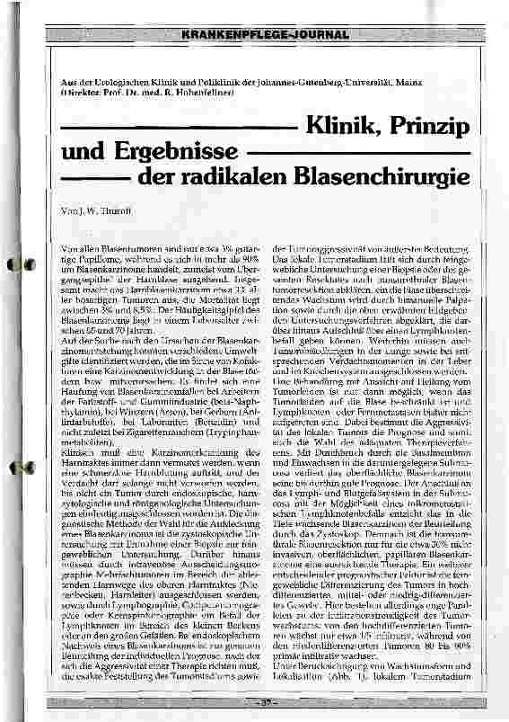 Vorschauseite 1: Klinik, Prinzip und Ergebnisse der radikalen Blasenchirurgie