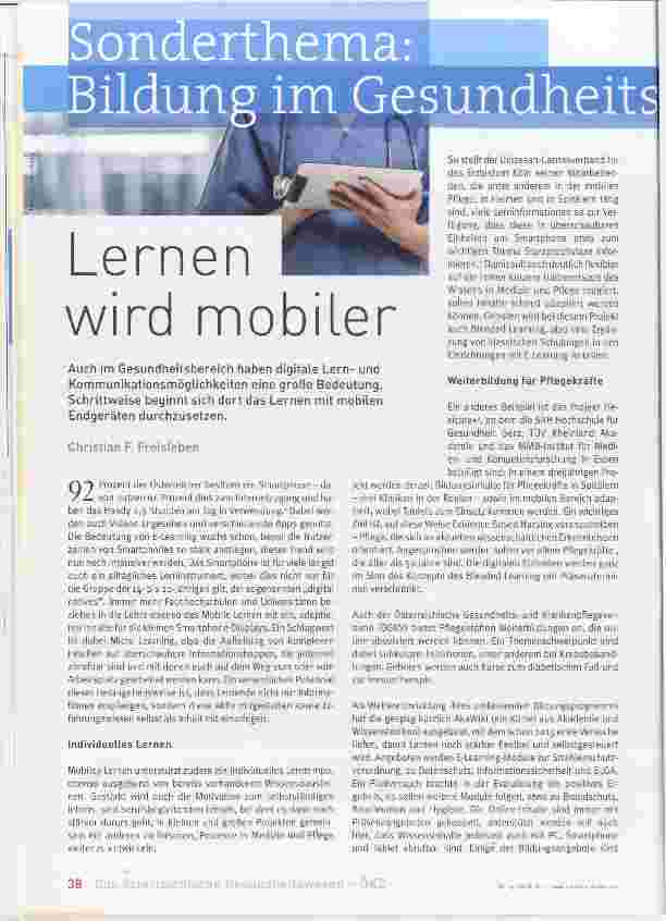 Vorschauseite 1: Sonderthema: Bildung im Gesundheitswesen Lernen wird mobiler