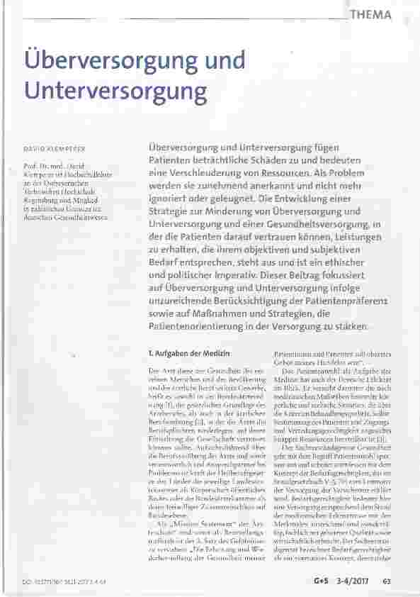 Vorschauseite 1: Überversorgung und Unterversorgung