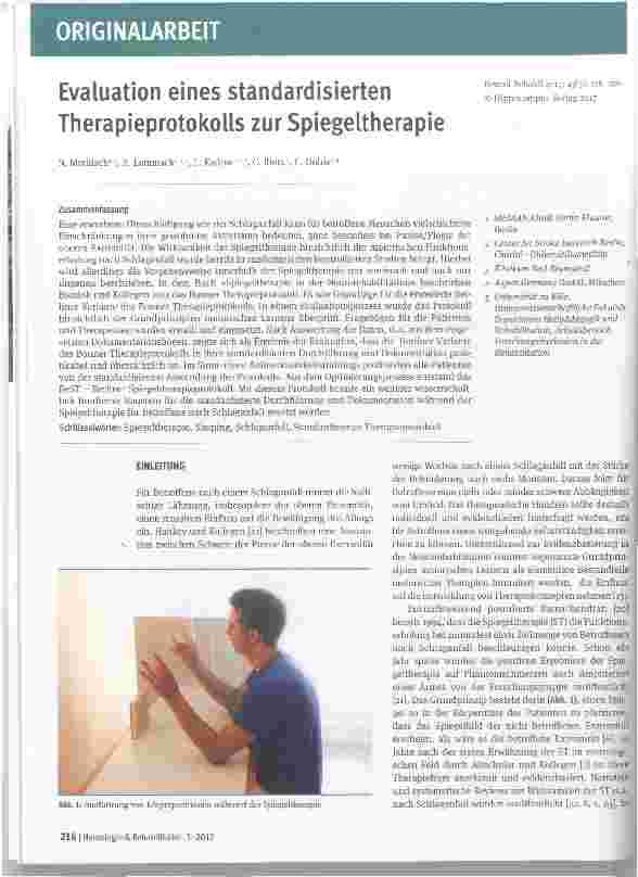 Vorschauseite 1: Evaluation eines standardisierten Therapieprotokolls zur Spiegeltherapie