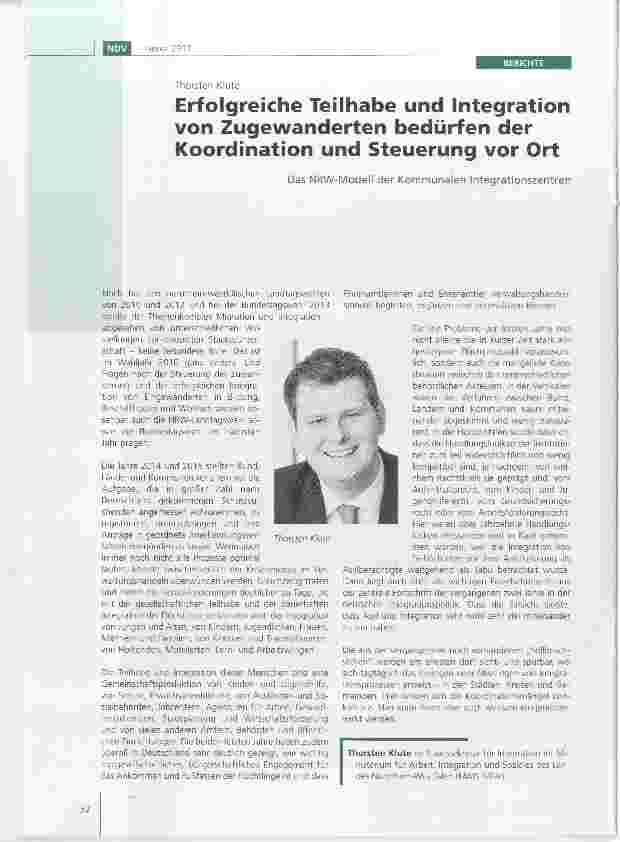 Vorschauseite 1: Erfolgreiche Teilhabe und Integration von Zugewanderten bedürfen der Koordination und Steuerung vor Ort