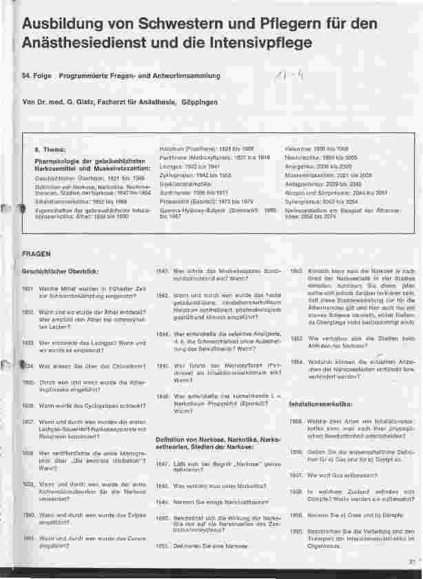 Vorschauseite 1: Ausbildung von Schwestern und Pflegern für den Anästhesiedienst und die Intensivpflege
