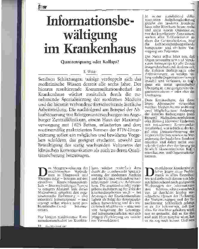 Vorschauseite 1: Informationsbewältigung im Krankenhaus Quantensprung oder Kollaps?