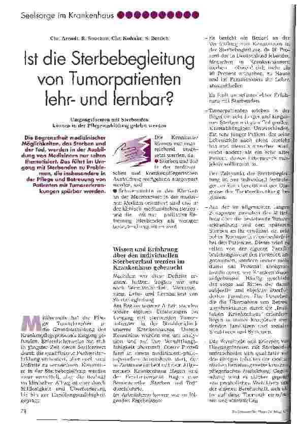Vorschauseite 1: Ist die Sterbebegleitung von Tumorpatienten lehr-und lernbar?