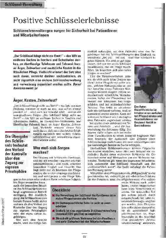 Vorschauseite 1: Positive Schlüsselerlebnisse Schlüsselverwaltungen sorgen für Sicherheit bei PatientInnen und MitarbeiterInnen
