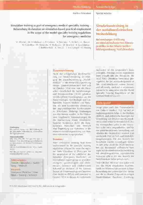Vorschauseite 1: Simulationstraining in der notfalimedizinischen Weiterbildung
