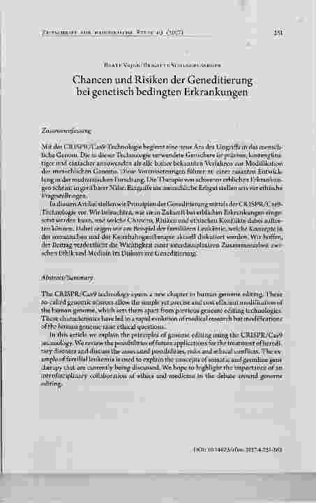 Vorschauseite 1: Chancen und Risiken der Geneditiemng bei genetisch bedingten Erkrankungen