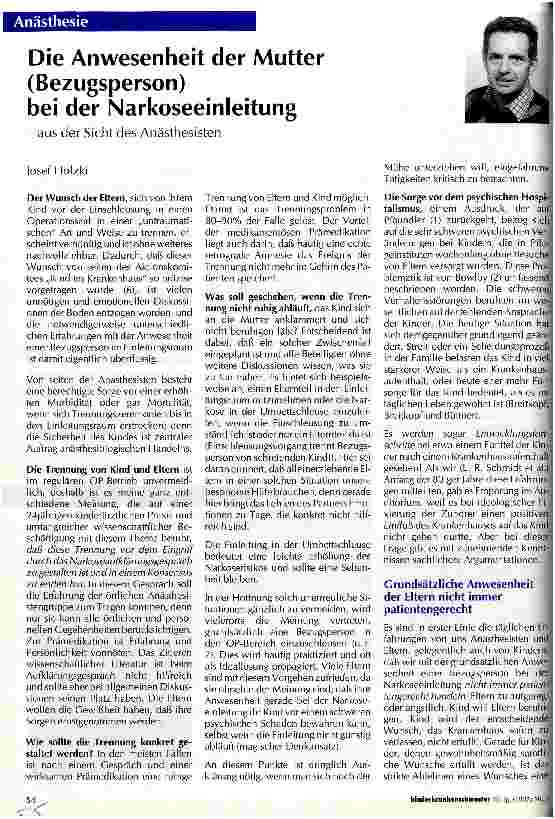 Vorschauseite 1: Die Anwesenheit der Mutter (Bezugsperson) bei der Narkoseeinleitung - aus der Sicht des Anästhesisten