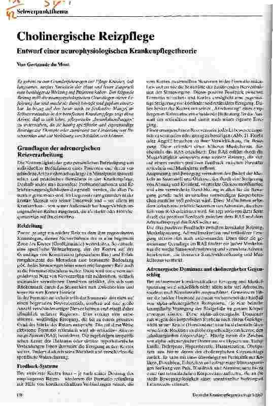 Vorschauseite 1: Cholinergische Reizpflege Entwurf einer neurophysiologischen Krankenpflegetheorie