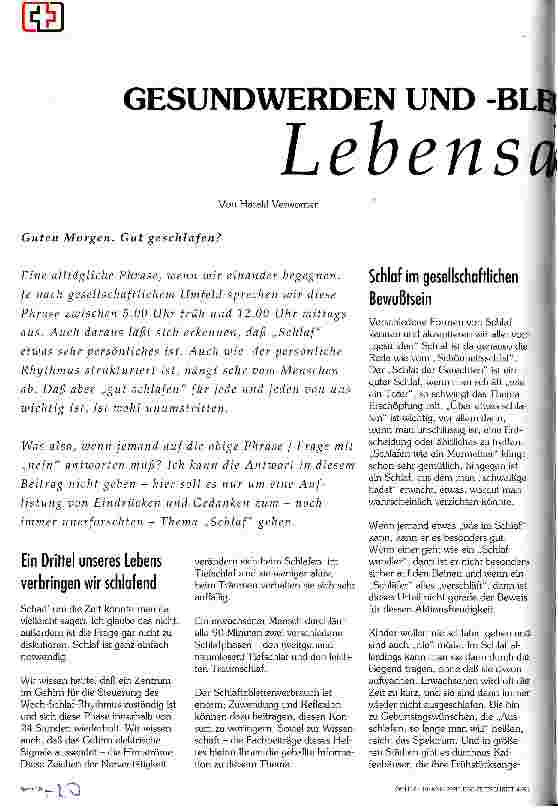 Vorschauseite 1: Gesundwerden und -bleiben ist die Lebensaktivität Schlaf.