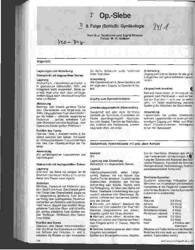 Vorschauseite 1: OP - Siebe 9. Folge (Schluß) Gynäkologie