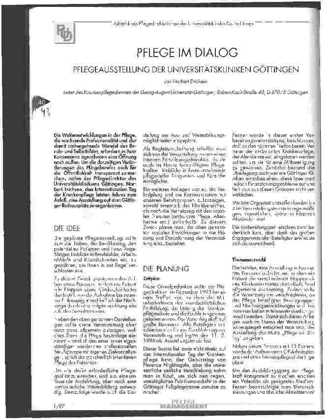 Vorschauseite 1: Pflege im Dialog Pflegeausstellung der Universitätskliniken Göttingen
