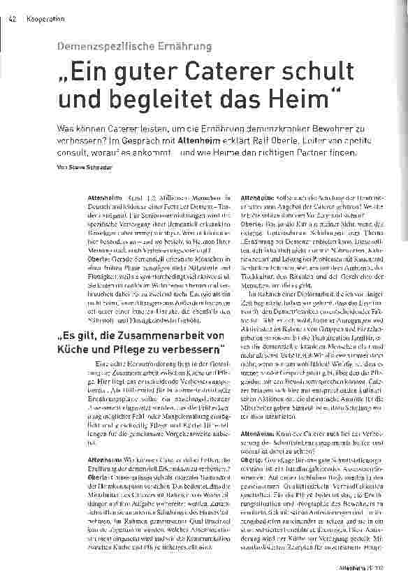 Vorschauseite 1: Demenzspezifische Ernährung - Ein guter Caterer schult und begleitet das Heim
