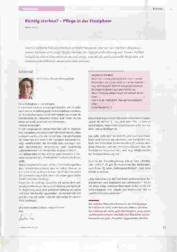 Vorschauseite 1: Richtig sterben? Pfiege in der Finalphase