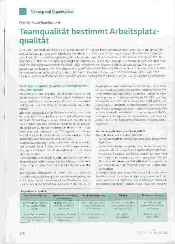 Vorschauseite 1: Teamqualität bestimmt Arbeitsplatzqualität