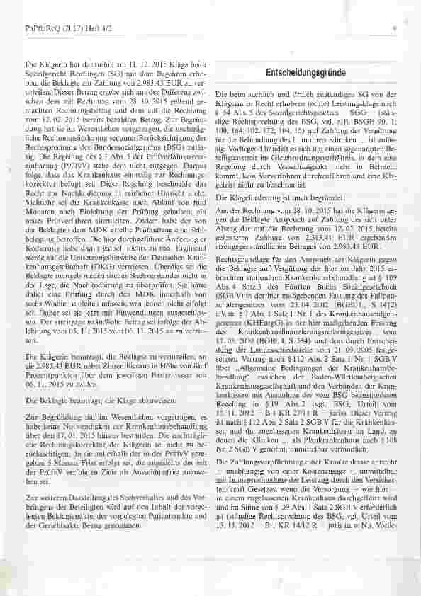 Vorschauseite 2: Zulässigkeit der nachträglichen Korrektur einer Krankenhausrechnung unter Geltung der PrüfvV