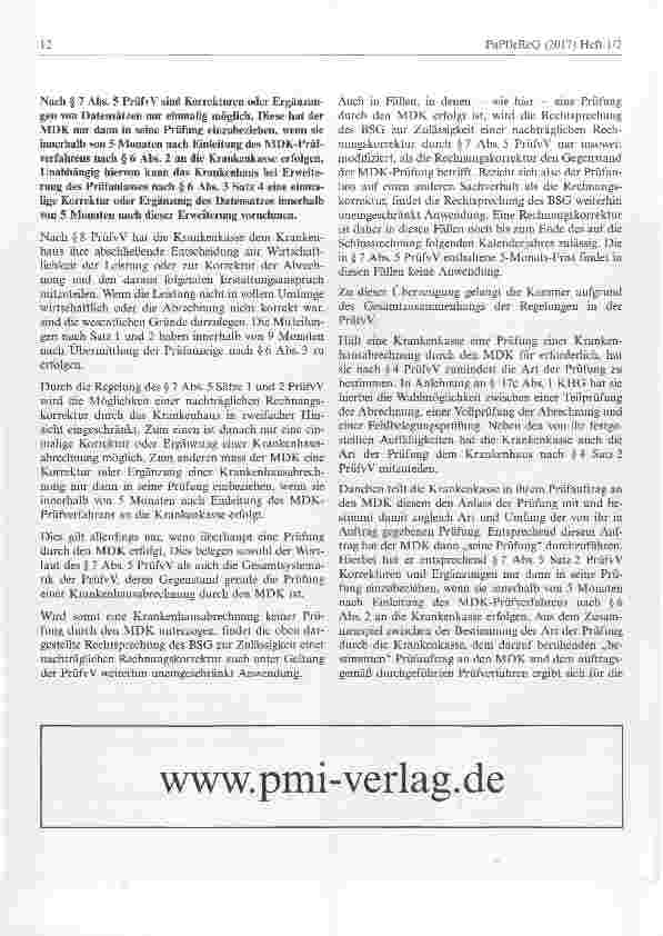 Vorschauseite 5: Zulässigkeit der nachträglichen Korrektur einer Krankenhausrechnung unter Geltung der PrüfvV
