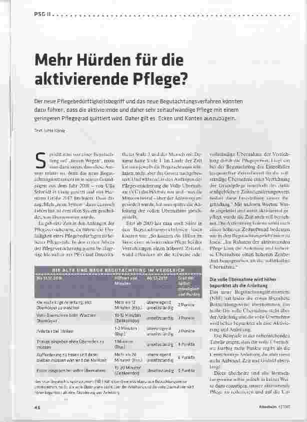Vorschauseite 1: Mehr Hürden für die aktivierende Pflege?