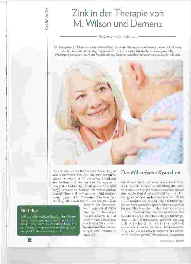 Vorschauseite 1: Zink in der Therapie von M. Wilson und Demenz