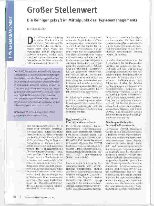 Vorschauseite 1: Großer Stellenwert Die Reinigungskraft im Mittelpunkt des Hygienemanagements
