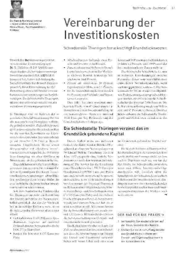Vorschauseite 1: Vereinbarung der Investitionskosten