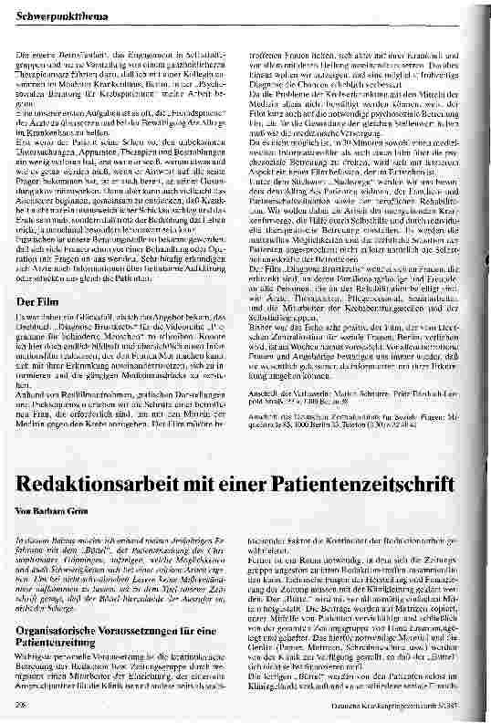 Vorschauseite 1: Redaktionsarbeit mit einer Patientenzeitschrift