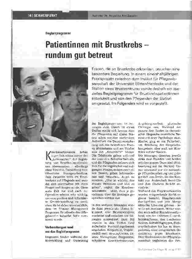 Vorschauseite 1: Patientinnen mit Brustkrebs rundum gut betreut