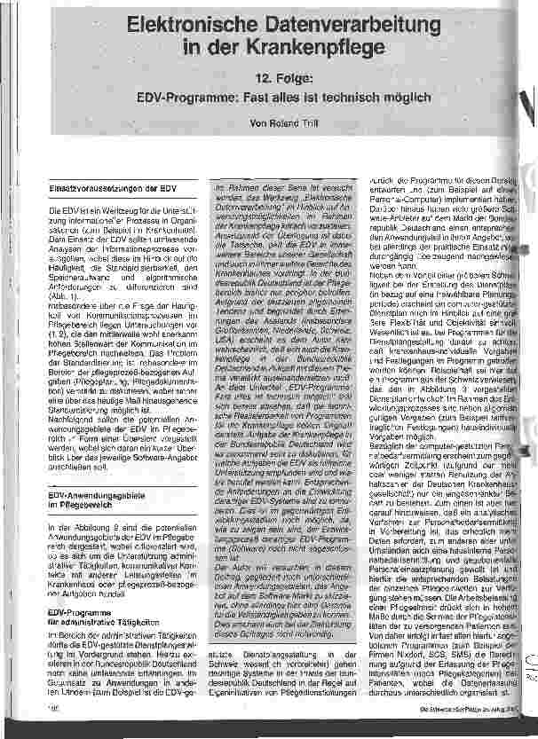 Vorschauseite 1: Elektronische Datenverarbeitung in der Krankenpflege 12. Folge: EDV-Programme: Fast alles ist technisch möglich