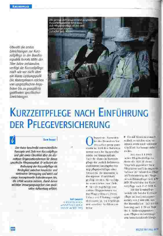 Vorschauseite 1: Kurzzeitpflege nach Einführung der Pflegeversicherung