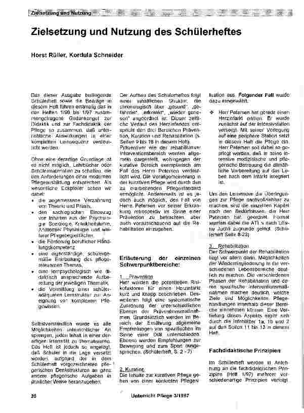 Vorschauseite 1: Zielsetzung und Nutzung des Schülerheftes