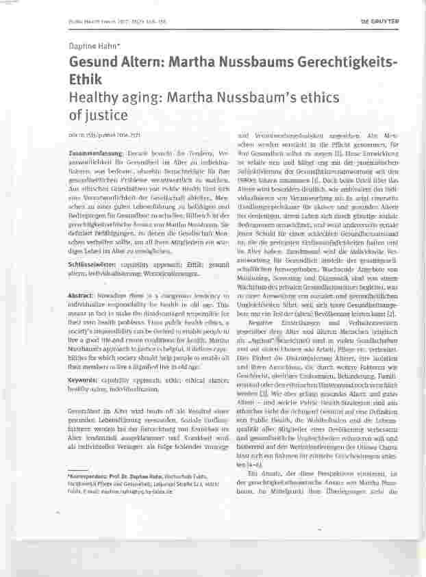 Vorschauseite 1: Gesund Altern: Martha Nussbaums Gerechtigkeits-Ethik