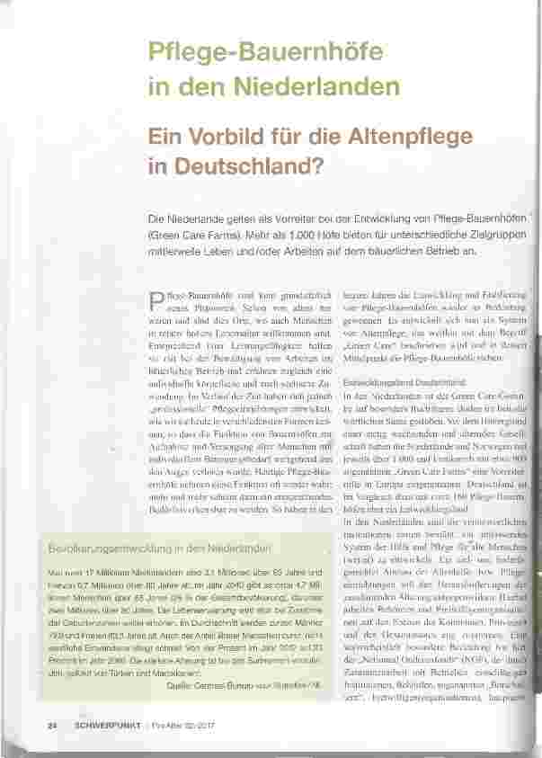 Vorschauseite 1: Pflege-Bauernhöfe in den Niederlanden Ein Vorbild für die Altenpflege in Deutschland?
