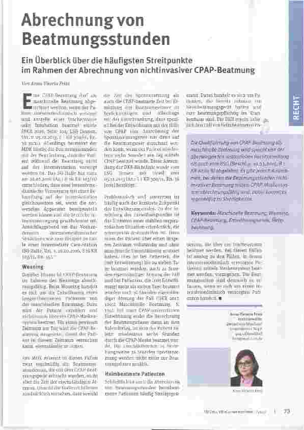 Vorschauseite 1: Abrechnung von Beatmungsstunden