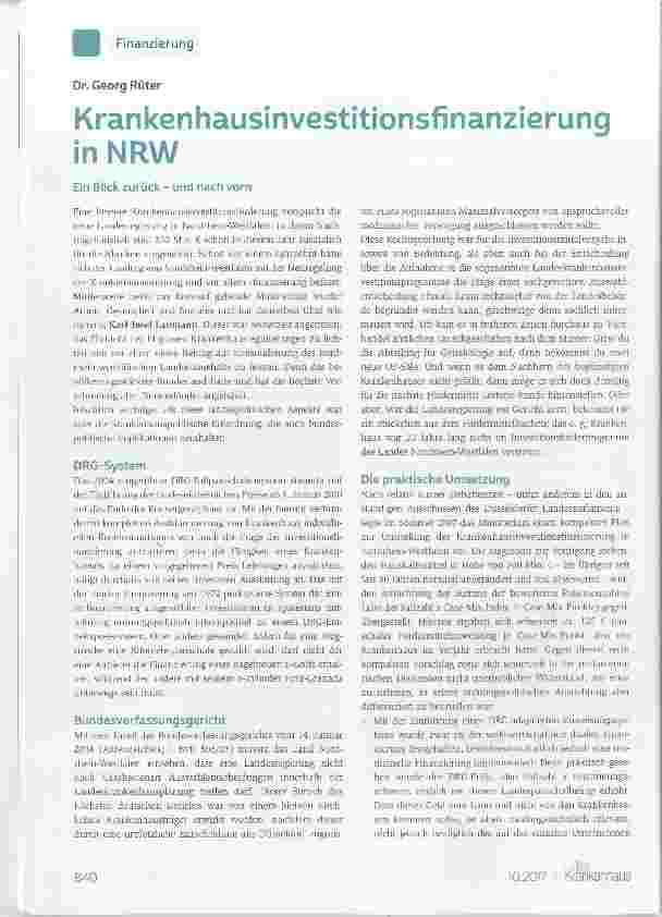 Vorschauseite 1: Krankenhausinvestitionsfinanzierung in NRW