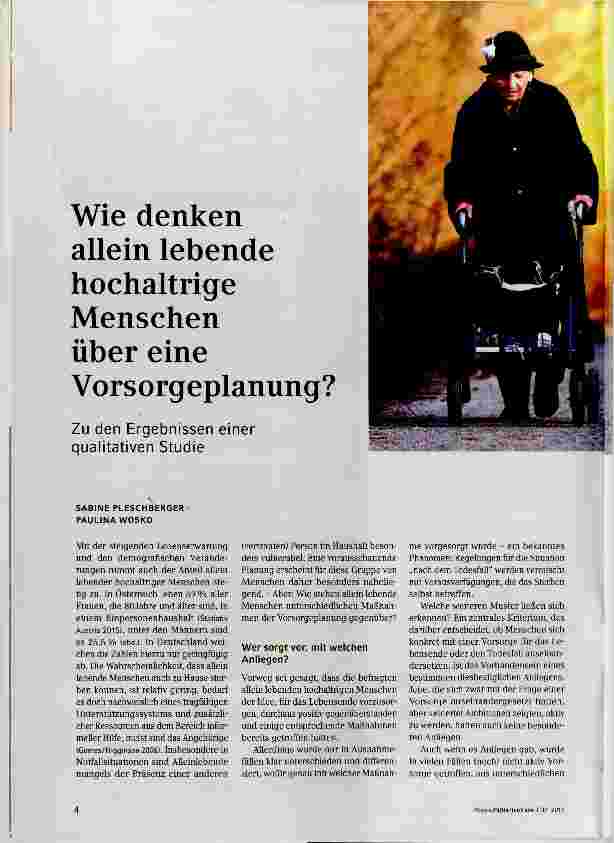 Vorschauseite 1: Wie denken allein lebende hochaltrige Menschen über eine Vorsorgeplanung?