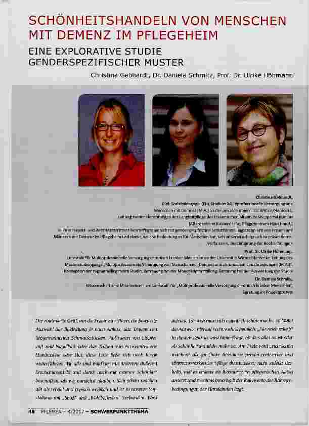 Vorschauseite 1: SCHONHEITSHANDELN VON MENSCHEN MIT DEMENZ IM PFLEGEHEIM