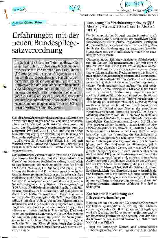 Vorschauseite 1: Erfahrungen mit der neuen Bundespflegesatzverordnung